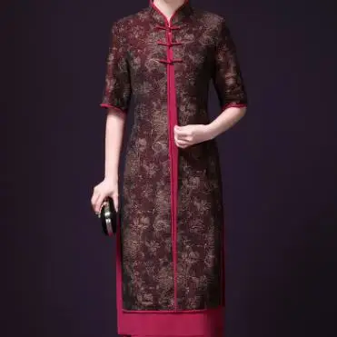 2018 винтажное женское платье с длинным рукавом и воротником-стойкой в китайском