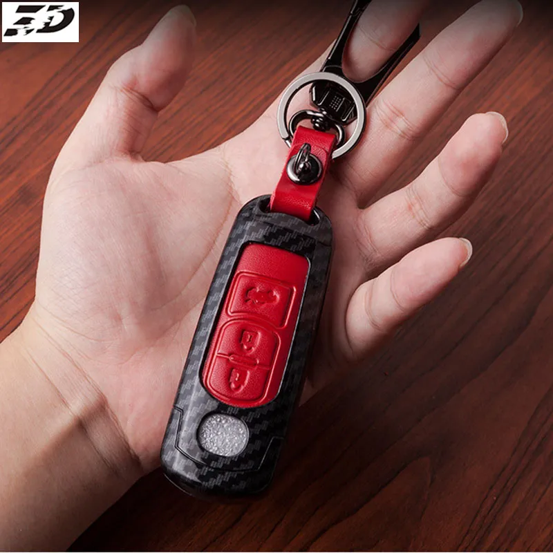 Carbon Fiber Genuine Leather Car Key Case Protect for Mazda 2 3 5 6 CX-3 CX-4 CX-5 CX-7 CX-9 Atenza Axela MX5 Fob Cover Set | Автомобили и