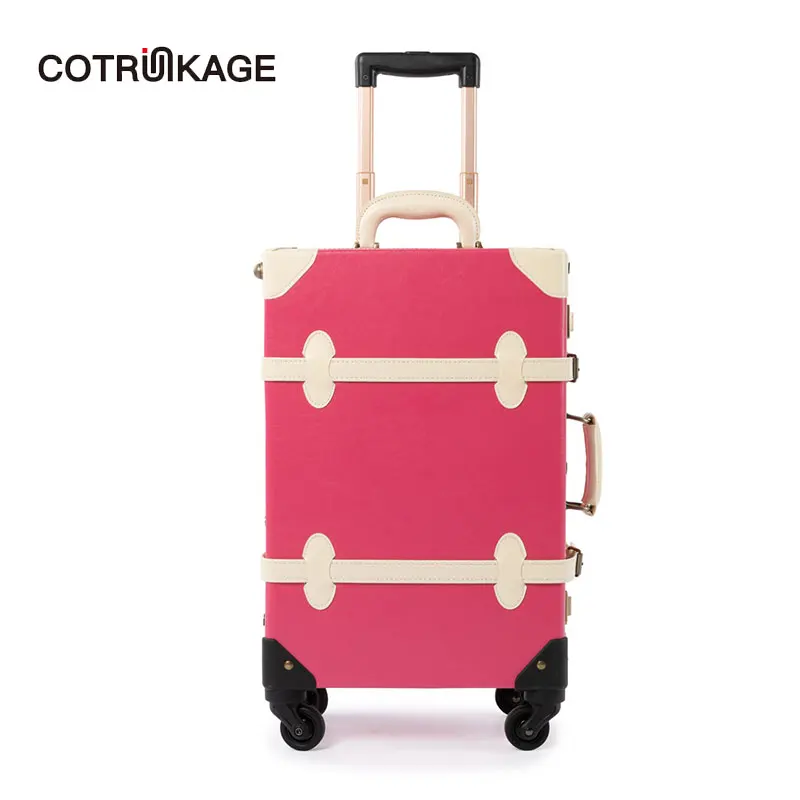 COTRUNKAGE розовый багаж 20 &quot 26&quot Ретро PU кожаный женский винтажный чемодан Дамская