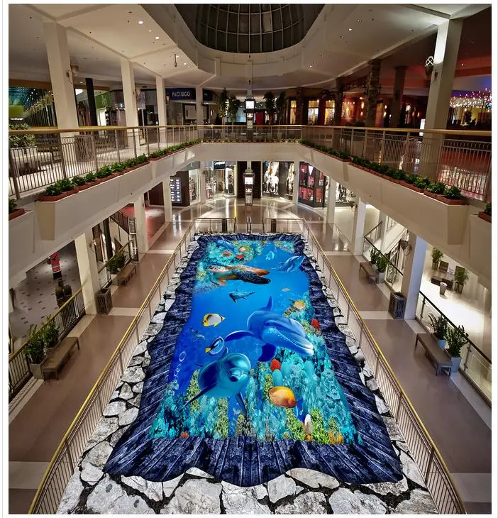 

Modern Custom 3D floor mural Marine world dolphin non-slip waterproof self-adhesive PVC Wallpaper