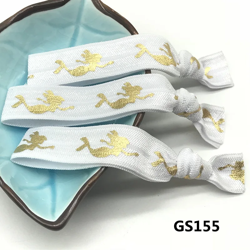 GS155 10 Цвета 40 шт./лот 5/" раз за резинку для волос Русалка с золотой Фольга волос галстук враг лента хвост держатель Twist band - Цвет: GS155