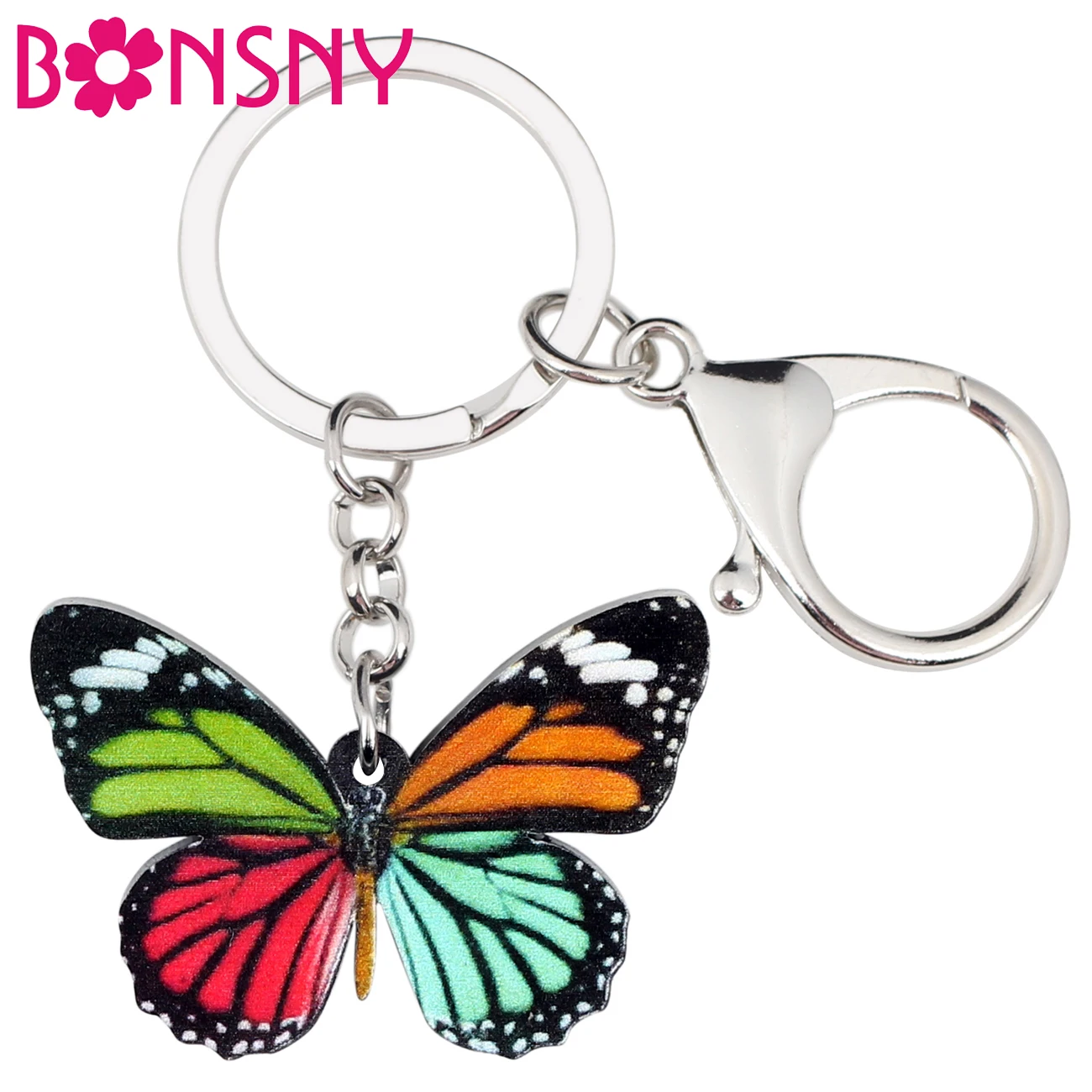

Bonsny Acrylic Colorful Butterfly Key Chain Keychains Holder Trendy Fashion Insect Jewelry For Women Girl Bag Car Charm Gift New