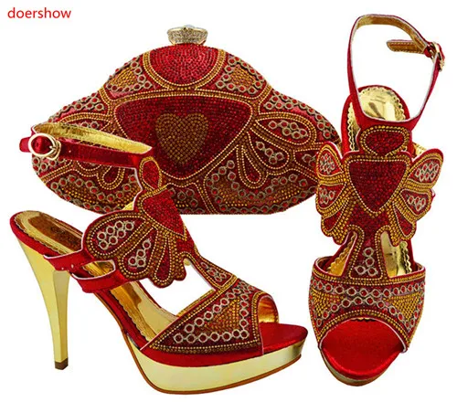 

Doershow/Красивый комплект из обуви и сумки красного цвета в итальянском стиле; женская летняя обувь; SUU1-13 обувь и сумочка в африканском стиле