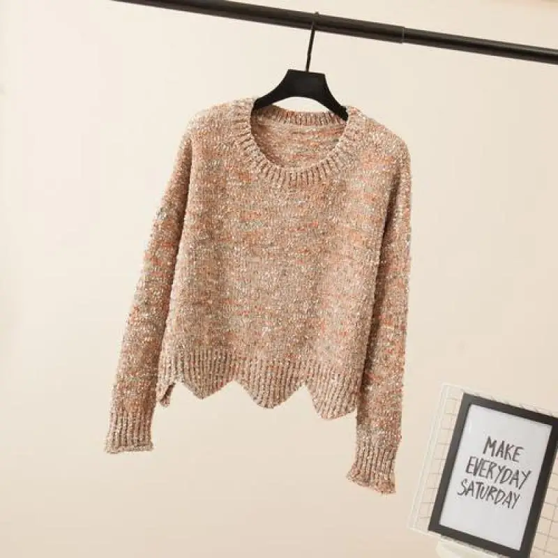 Womens Autumn Winter New Lazy Long Sleeve Short Sweater 2019 Females Fashion Trend Wavy Edge Mixed Color Chenille Sweaters | Женская