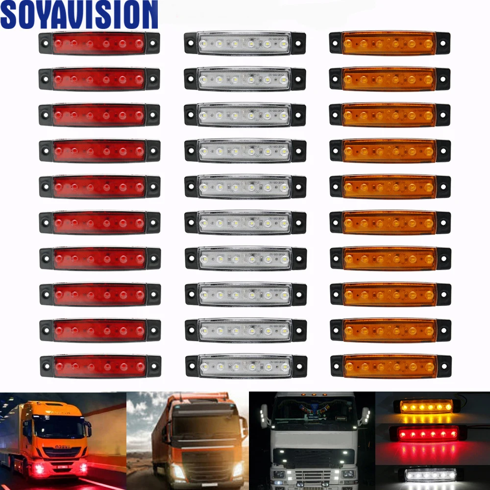 30 шт. 12v 6 светодиодный красный + белый желтый прицеп пикап Боковые указатели