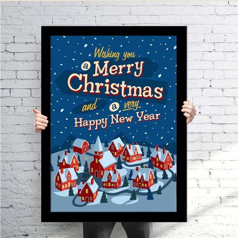 Плакат художественный на холсте без рамки с надписью Merry Christmas|Рисование и