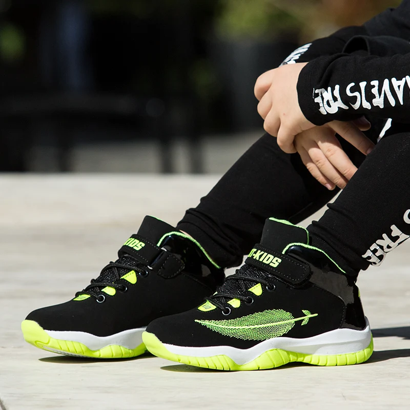 2018 Autumn New Style Leaf Embroidery Boys Basketball Shoes for Kids Outdoor Sneakers Children's Sport PU Leather Trainers | Спорт и
