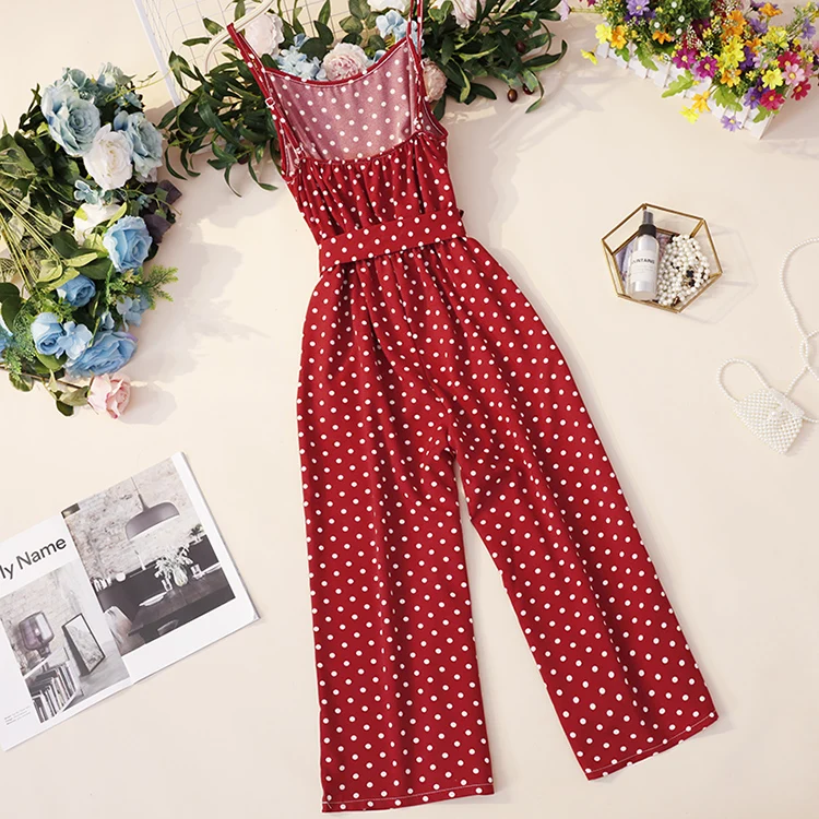 Для женщин летний белый комбинезон шифон синий и красный цвета в горошек с