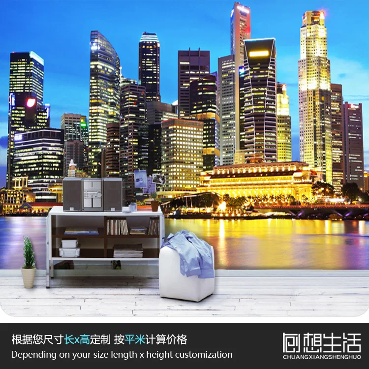 Mural Singapore night / large murals bedroom porch corridor TV background wall paper top custom 3D wallpaper |