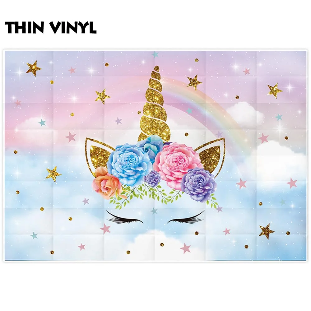 Allenjoy Единорог фотография Фон золотые звезды цветы принцесса день рождения