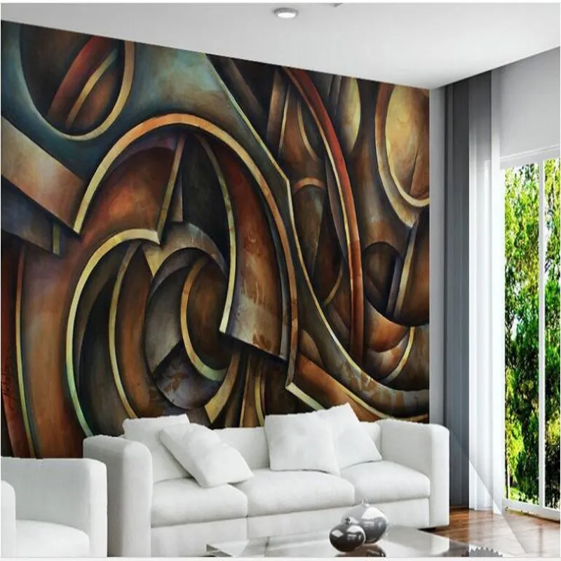 beibehang made large frescoes retro do old gray metallic texture dynamic lines color blocks abstract background wall wallpaper |