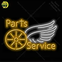 Parts and Service with Wheel and Wing Neon Light Sign Glass Tube Neon Bulbs Sign Decor Room Garage board Sign lamps accessories
