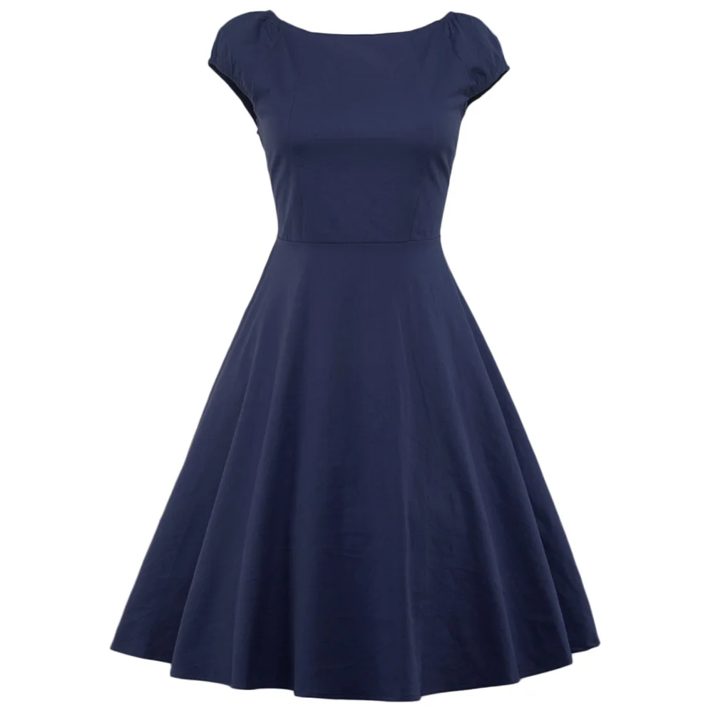 Navy Blue Joineles, 7 цветов, женское винтажное платье, круглый вырез, короткий рукав, офисное женское платье, Vestidos, Базовый стиль, платье для работы, Повседневный Сарафан - Цвет: Navy Blue