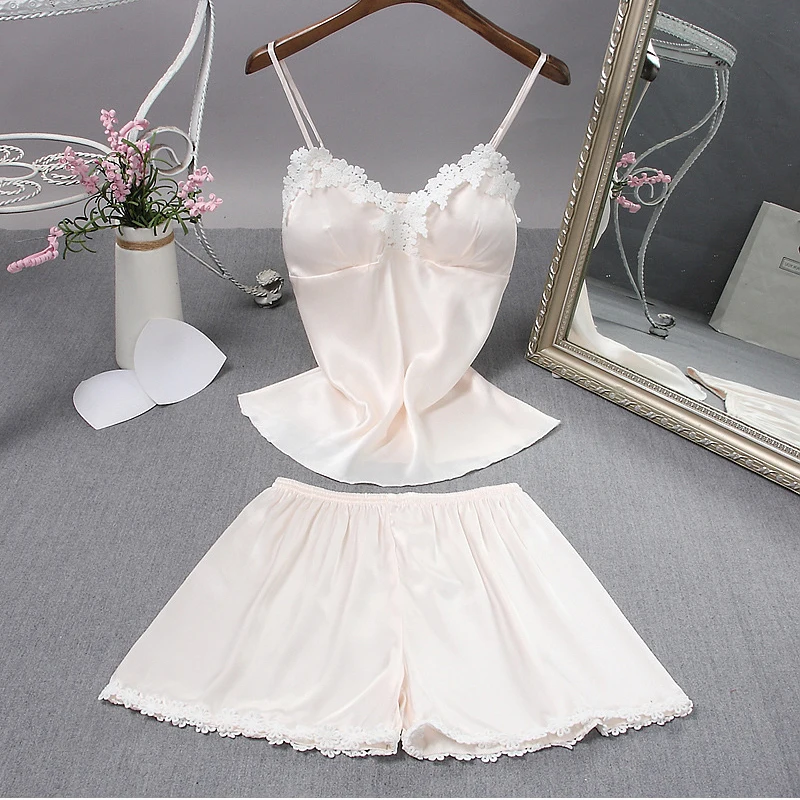 Drop Ship Sexy Condole Belt Knickers Home Wears Bosom Mat Wear Night Two Suit Taste Newly Lady Imitate Real Silk Pajama | Женская одежда