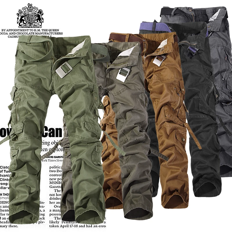 Mens Casual easy wash Male autumn Pants New Men Cargo army green grey black big pockets decoration Free shipping | Мужская одежда