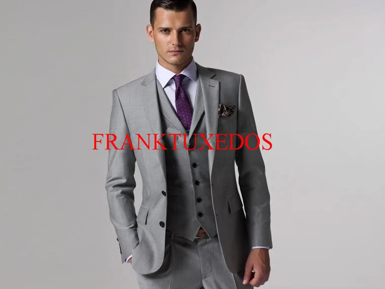 2017 Custom Made Fashion Grey Men Business Suit Men Wedding Suits Groom Tuxedos Best man Suit(Jacket+Pants+Vest+Tie)