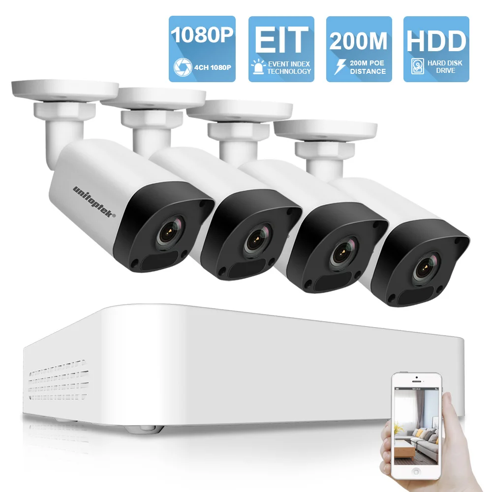 Мини система видеонаблюдения POE NVR Ultra 200 1080 м 265 P 4 канала водонепроницаемая IP