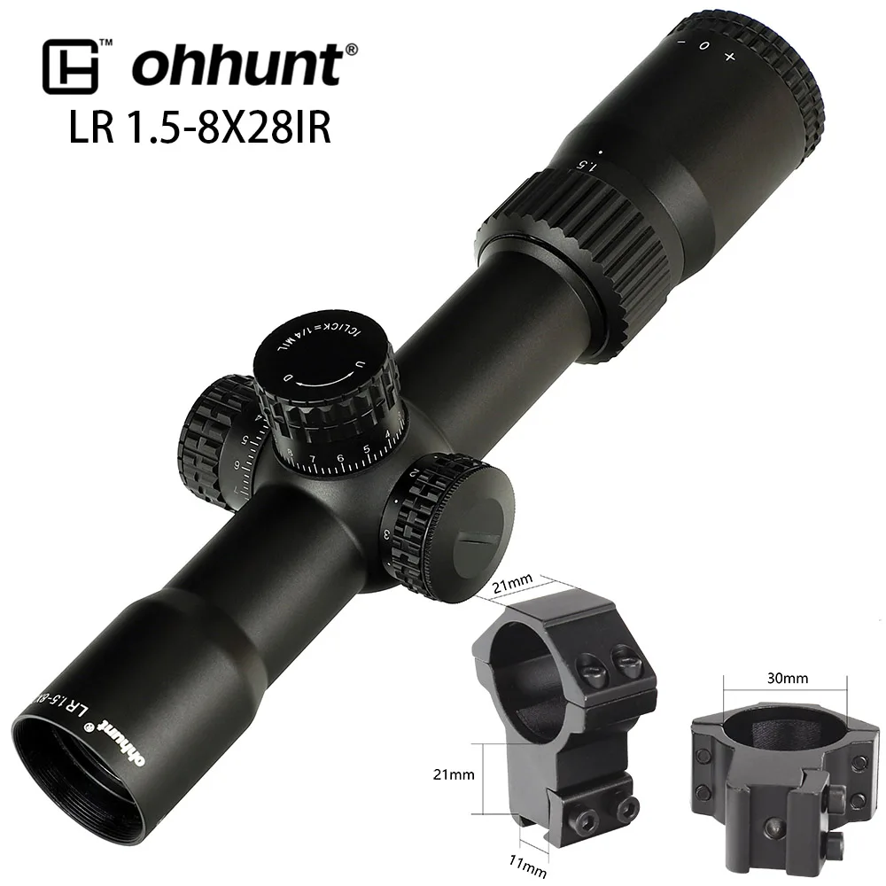 Ohhunt LR 1,5-8X28 ИК компактный охотничий прицел Mil Dot стекло травленая сетка Красное освещение башенки замок сброс тактический прицел - Цвет: High Dovetail Rings