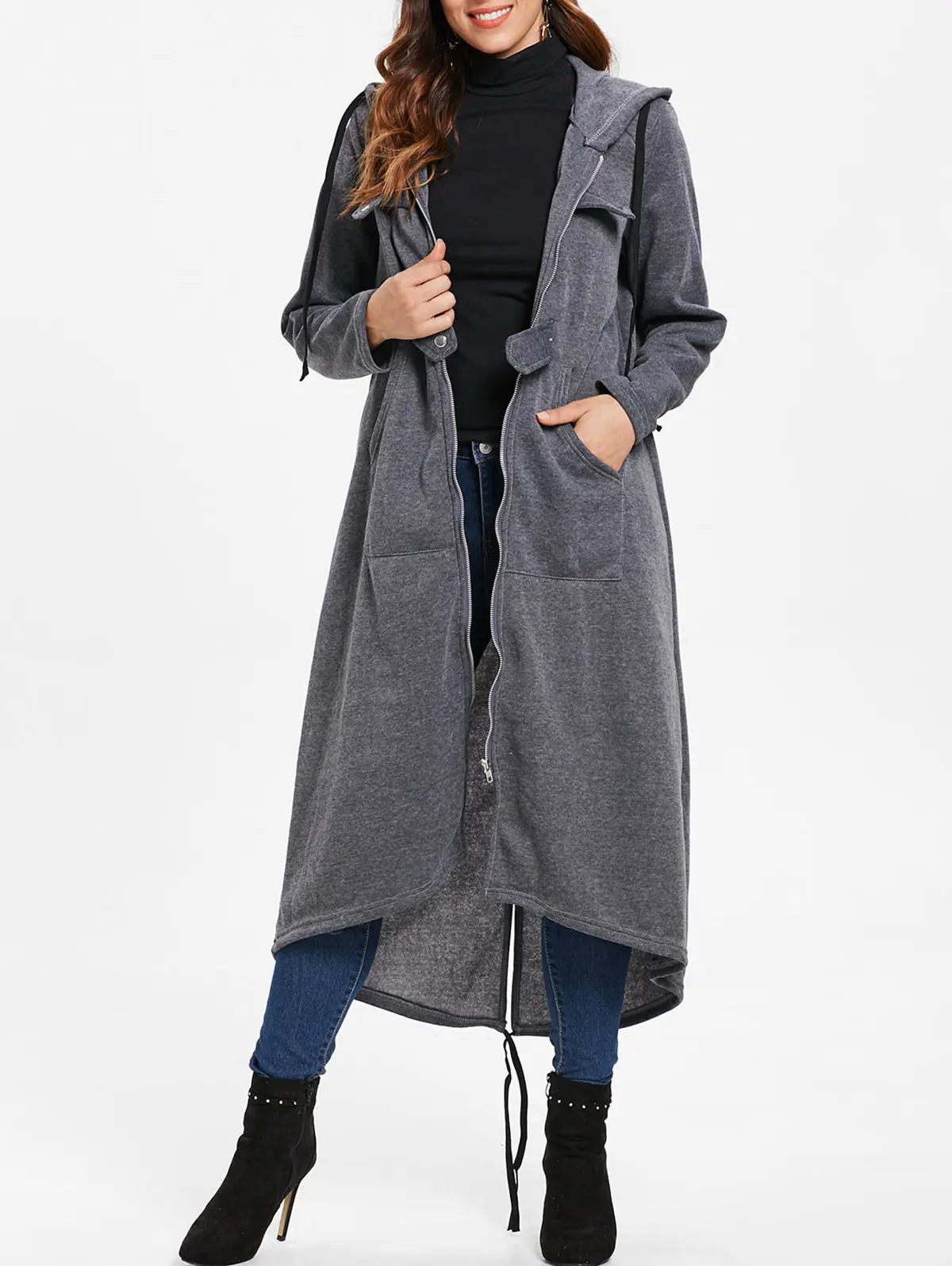 VESTLINDA длинное пальто макси с пуговицами на молнии спереди длинным рукавом