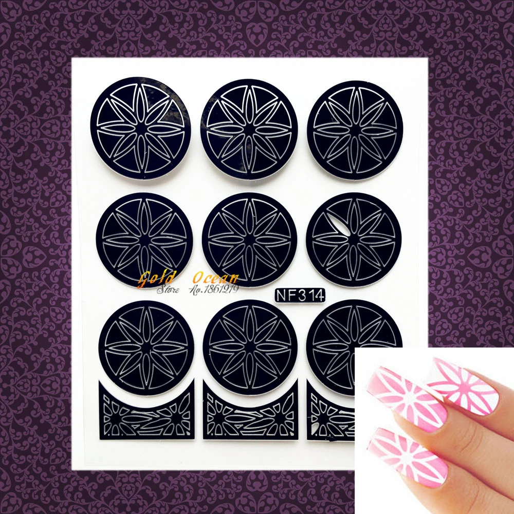 Наклейка для дизайна ногтей Charm Flower Black Holo Out шаблон трафарета GBNF314 виниловая