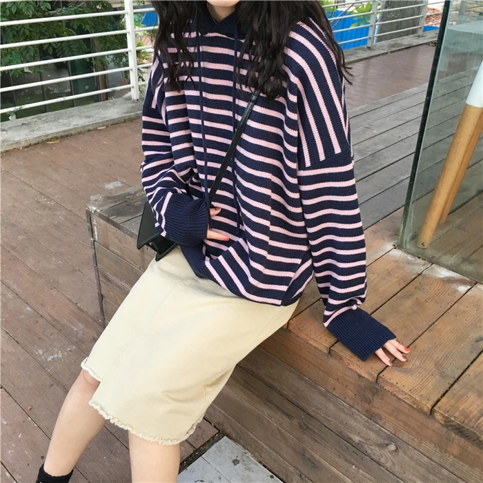 Ulzzang свободные в духе колледжа свитер с капюшоном женский осень и зима новый