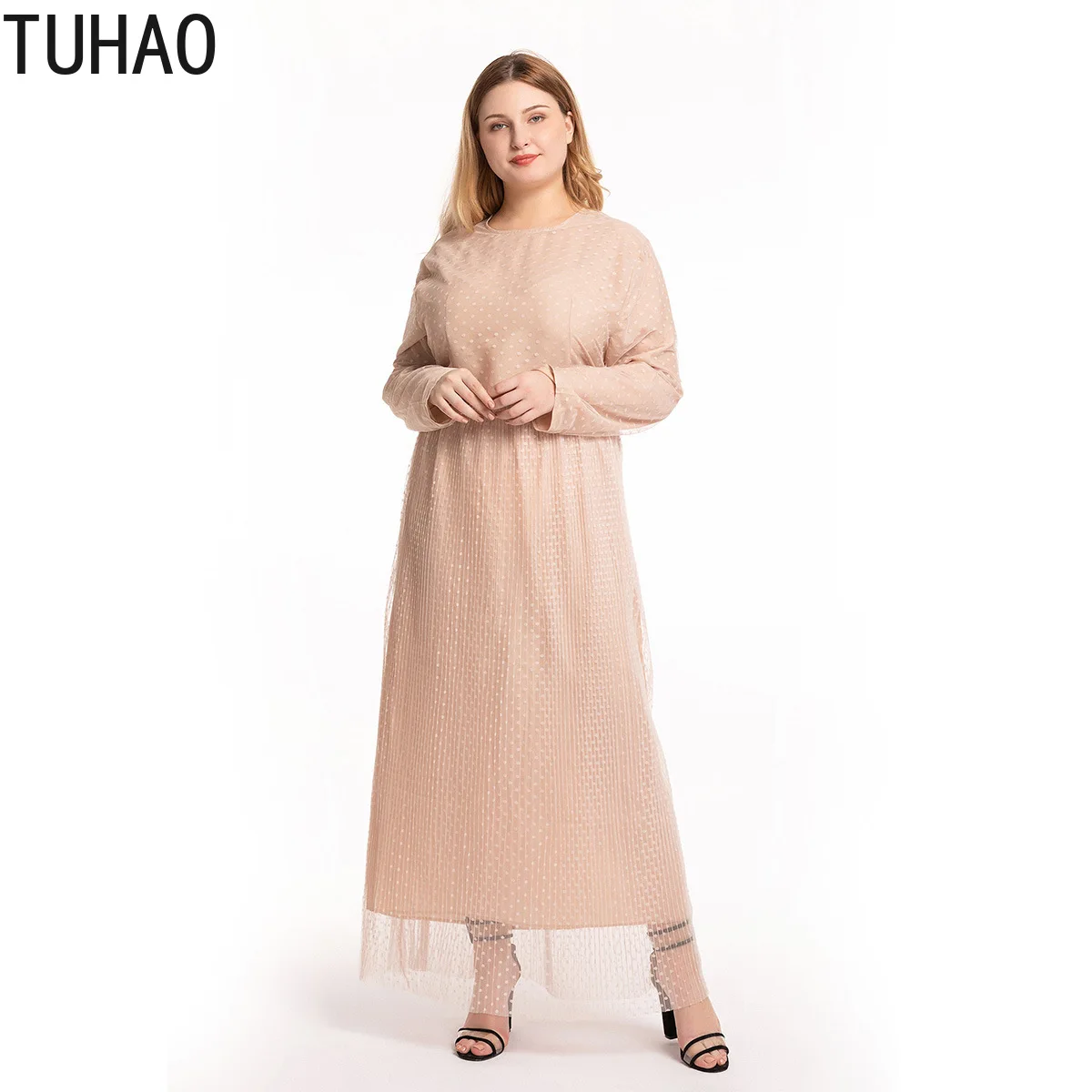 

Женское Сетчатое платье в горошек TUHAO, элегантное платье средней длины с высокой талией и длинными рукавами, модель T6088 на лето и осень, больш...
