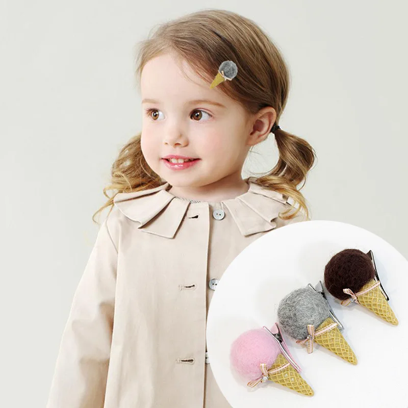 2 шт мультфильм дизайн детские шпильки для волос шерсть моделирование мороженое