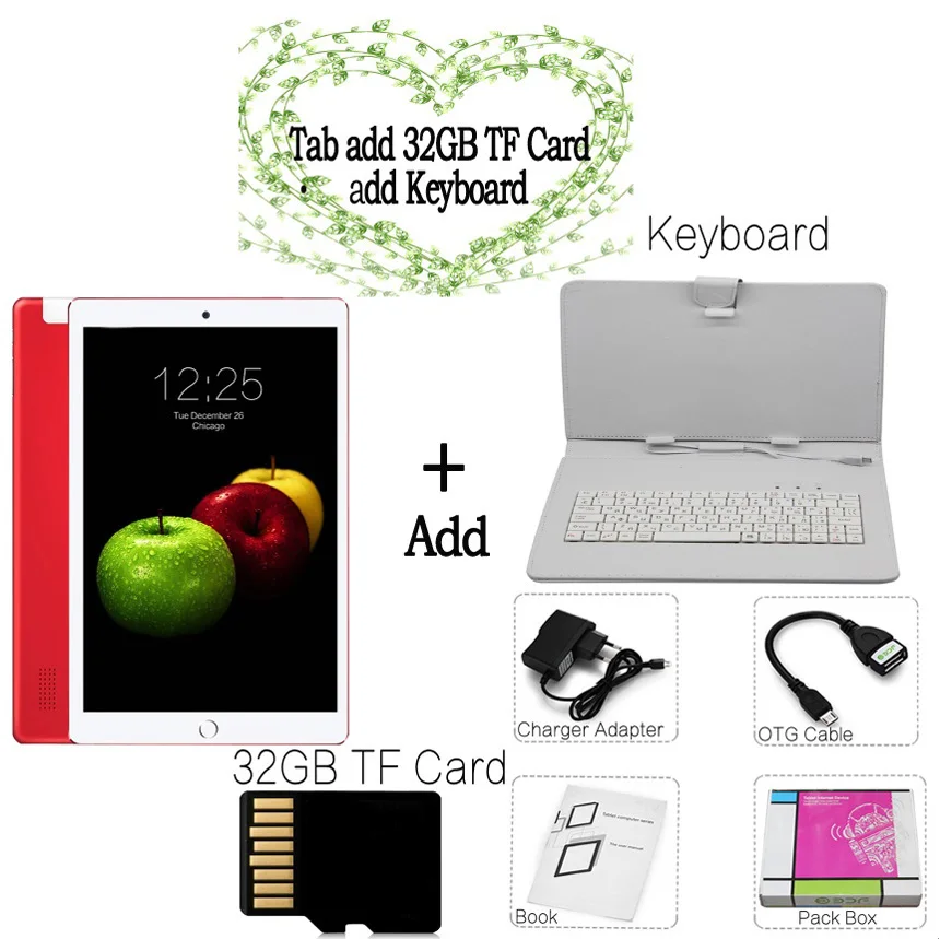 Add Keyboard 32GB TF Новинка 10,1 дюймов Android 7,0 планшетный ПК Восьмиядерный Встроенный 3G Телефонный звонок 32 Гб Две sim-карты WiFi Bluetooth ips 10 дюймов планшеты - Комплект: Add Keyboard 32GB TF