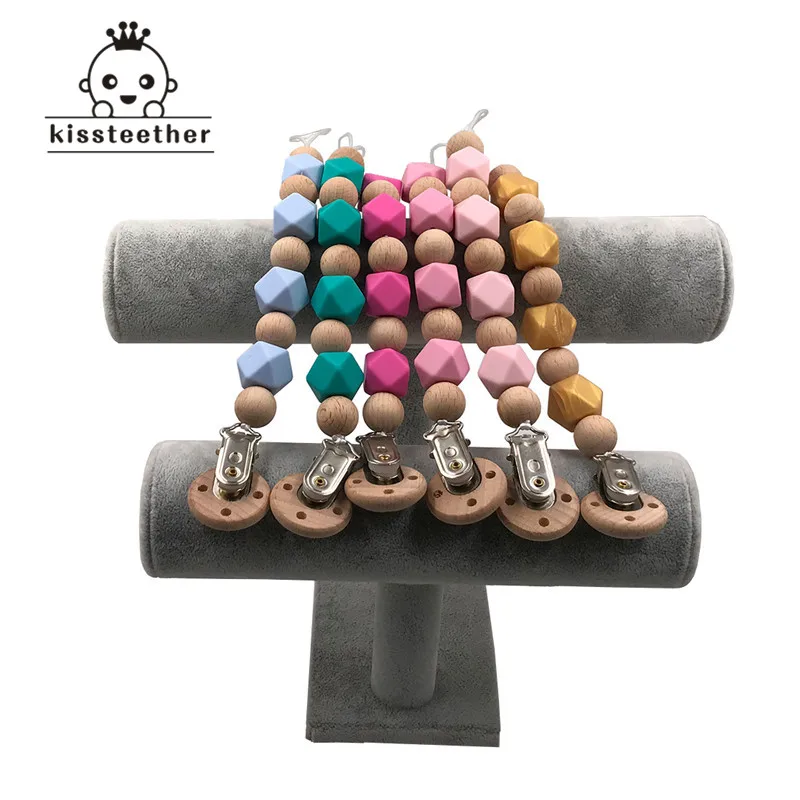 Cuentas de dentici&oacute;n de silicona, productos para beb&eacute;, collar mordedor de silicona, mordedores de animales de madera, chupete, juguete de cadena-2