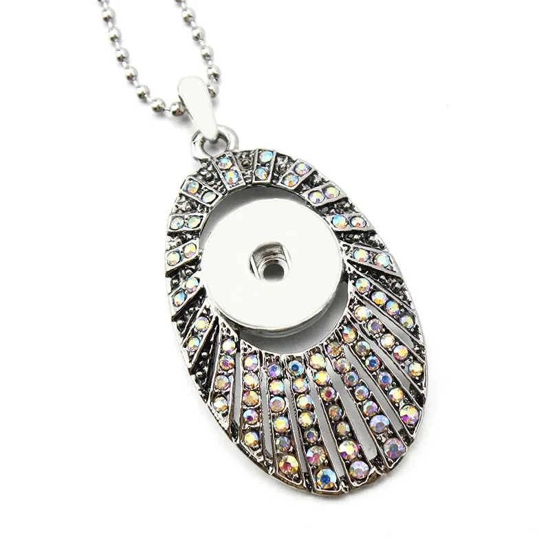 New Rhinestone Snap Button Necklace with Chains Metal Snap Pendant Necklace fit 18mm Snap Button Jewelry For Women