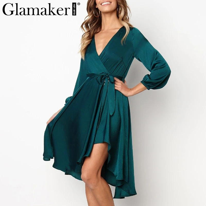 Женское платье с длинным рукавом Glamaker винтажное средней длины на шнурках