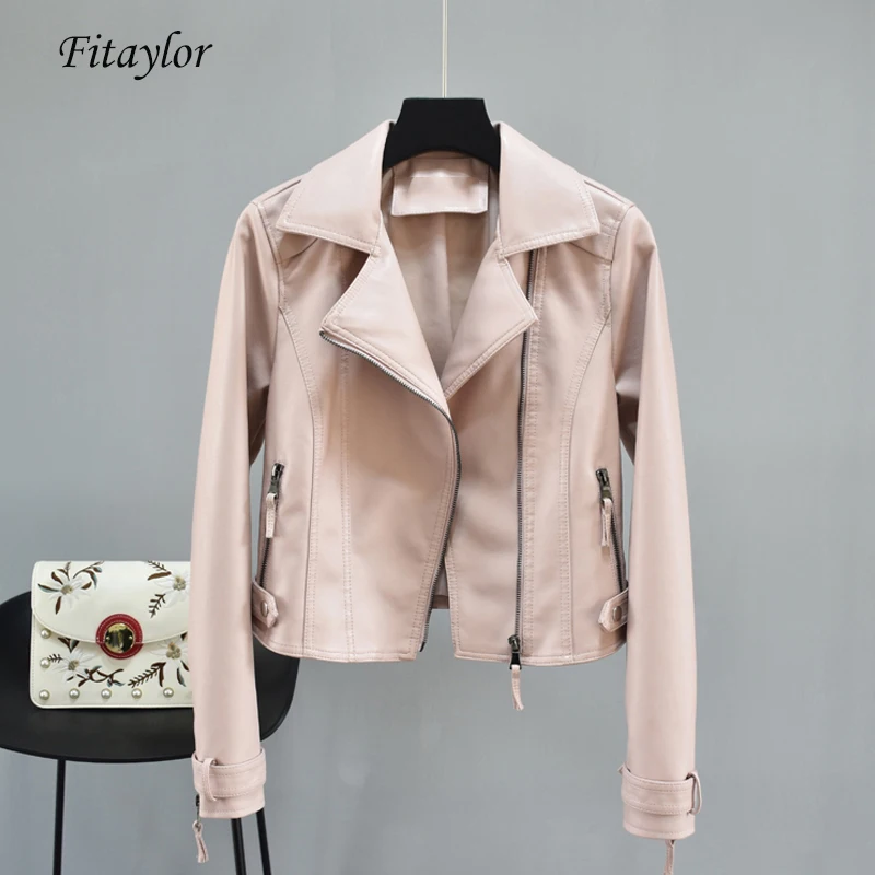 Fitaylor искусственная кожа Женская Осенняя черная панк тонкая короткая куртка