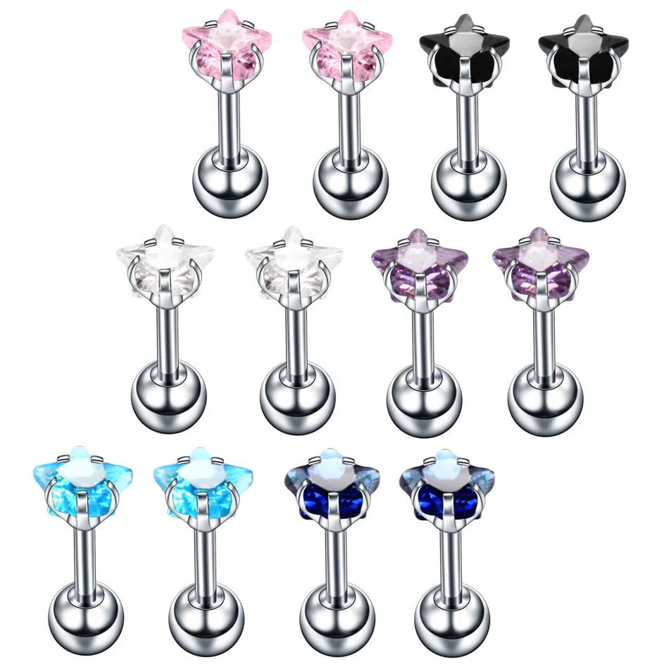 Utimtree 12PCS/lot Stainless Steel Cubic Zircon Eyebrow Nose Lip Captive Bead Ring Tongue Piercing Tragus Cartilage Body Jewelry | Украшения