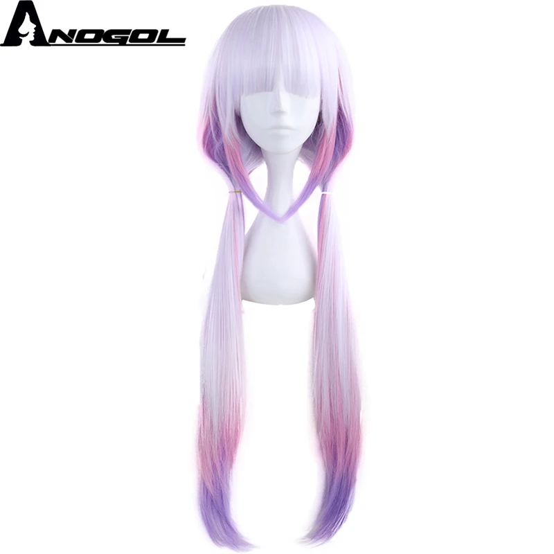 Anogol Природный Длинные прямые Grey Ombre Фиолетовый Розовый KannaKamui двойной хвост