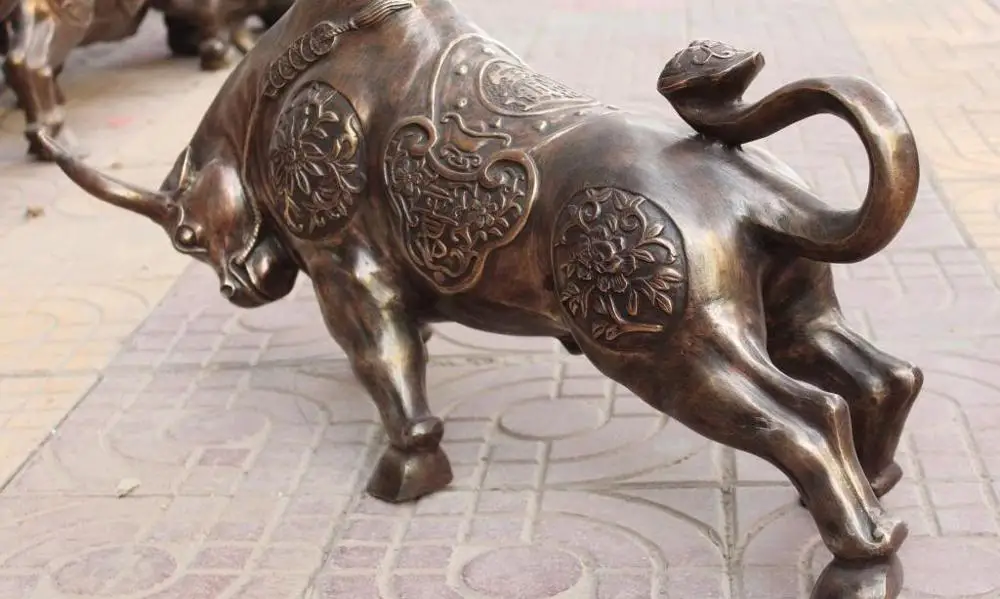 30 &quotкитайские бронзовые Богатые Деньги животное бык носорог Рог Oxen Ox Цветок