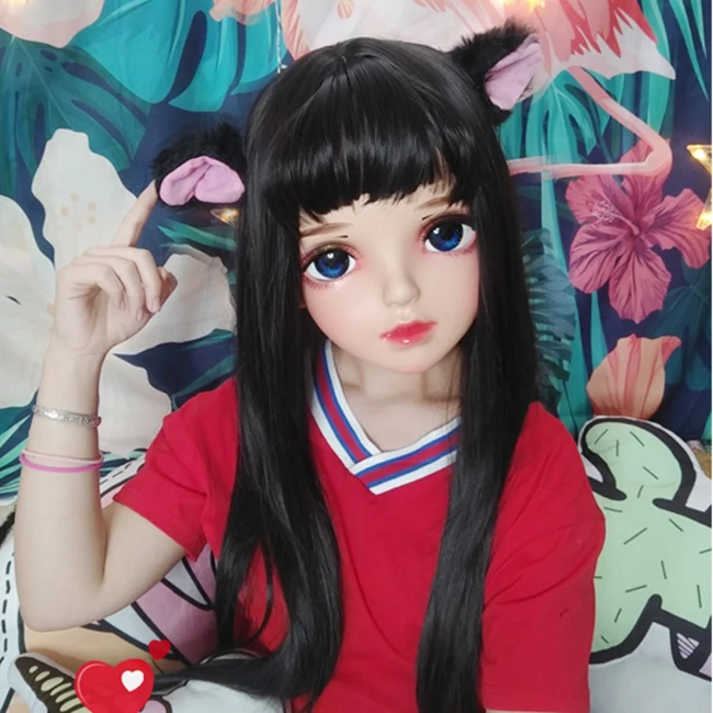 

(Miao-12) Женская милая девочка каучуковая полуголовая Kigurumi BJD маска для косплея японское аниме ролевая маска Лолиты кросс-кукольная маска