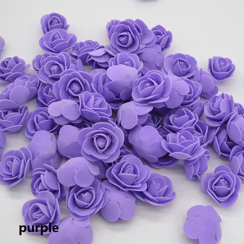 purple 100 головок мини ПЭ Пена Розы Искусственные цветы для свадьбы дома ручной работы цветок венок украшения плюшевый медведь розы цветок - Цвет: purple