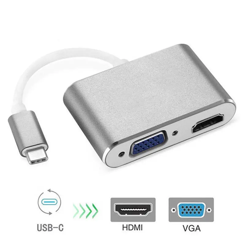 Адаптер конвертер из алюминия с портом USB Type C на 4K HDMI + VGA для MacBook Samsung|Кабели VGA| |