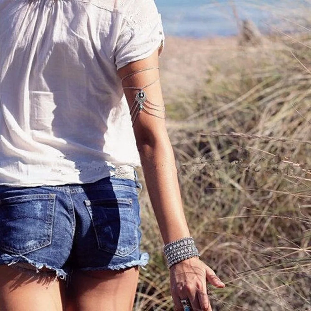 Браслет на ногу женский многослойный украшение в стиле бохо с этническими