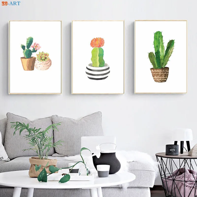 Кактус суккуленты кактусы цветочный принт плакат растение холст живопись