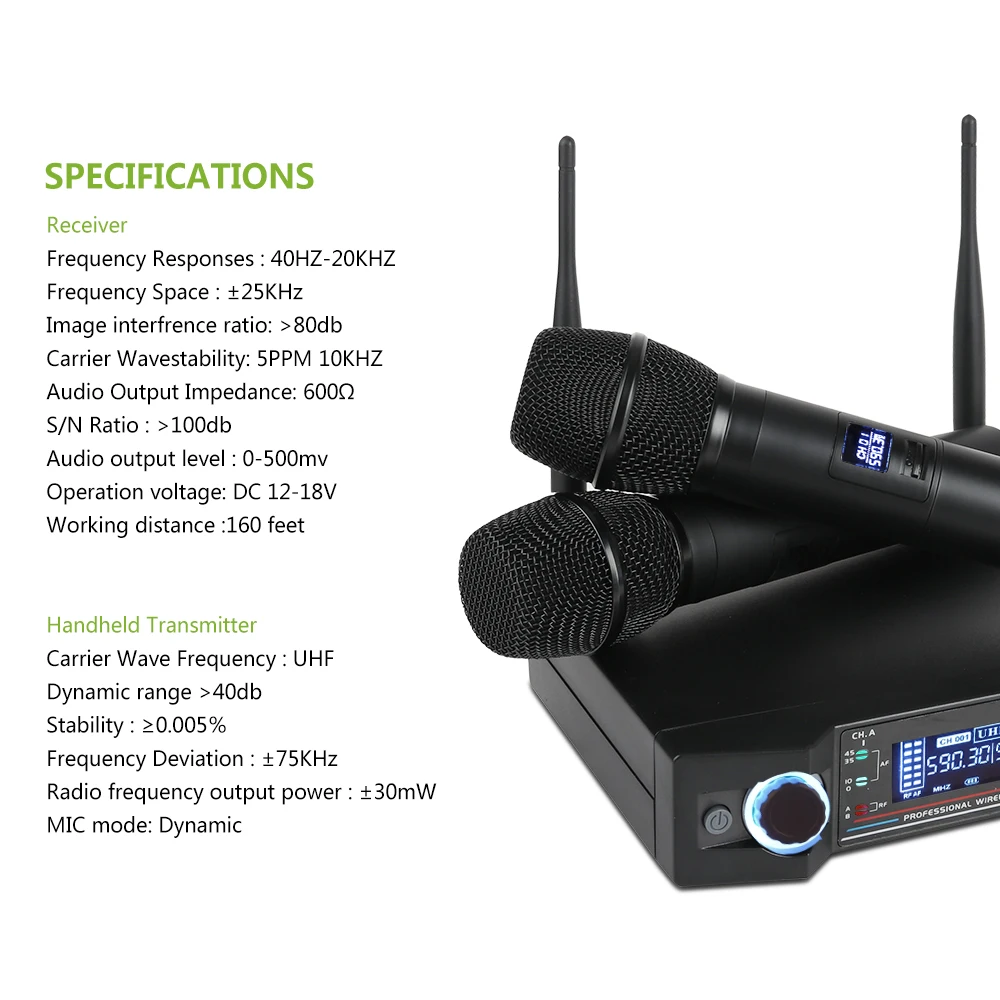 SP UW-100 UHF профессиональный двойной беспроводной микрофон Система 2 канала 2 ручной кардиоидный микрофон комплект для караоке/вечерние/встречи/сцены
