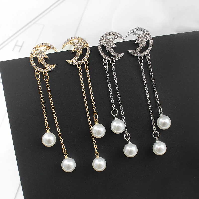 Серьги подвески с кристаллами Moon Stars оригинальные жемчужные серьги кисточки