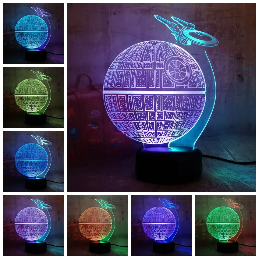 Новый Стиль Звездные войны Звезда смерти блеск 3D светодиодный RGB 7 смешанный