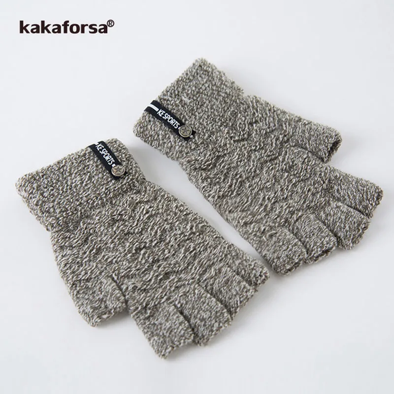 B625504-Beige Kakaforsa женские теплые вязаные варежки Зимние перчатки для сенсорного экрана женские вязаные толстые перчатки без пальцев нейлоновые варежки Новинка - Цвет: B625504-Beige