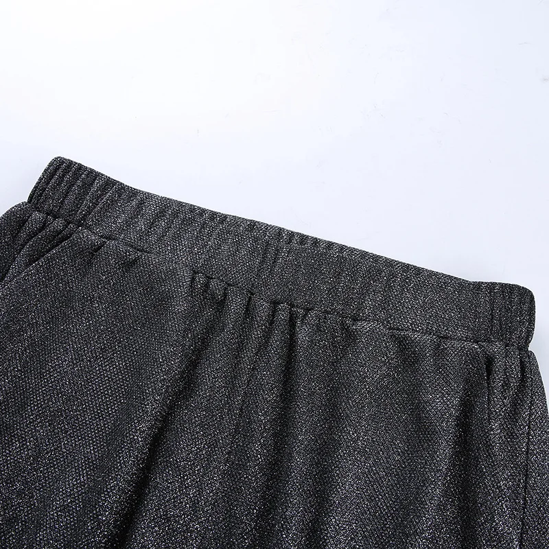 Темно-серый блеск Танец уличной Штаны открытые по бокам Разделение Women'S Sweat Штаны и джоггеры плюс Размеры Штаны с высокой посадкой