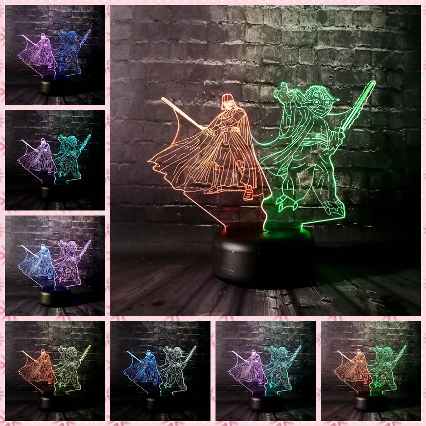 Звездные войны йода Дарт Вейдер ночной Светильник 3D LED микс цветная лампа для