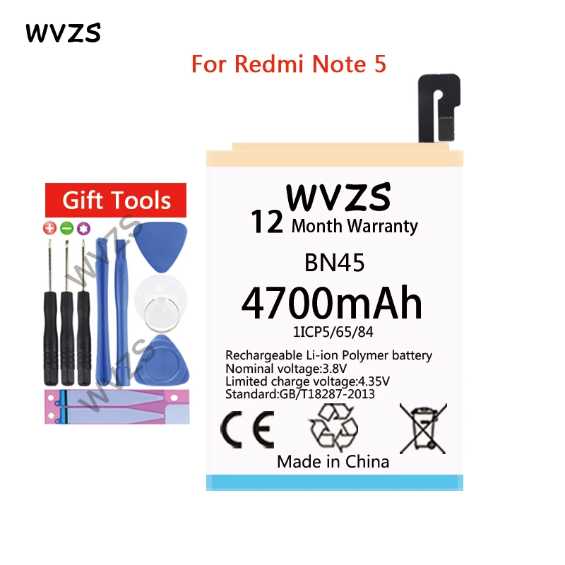 Wvzs 4700 мАч литий-полимерный аккумулятор BN45 для Xiaomi Redmi Note 5 Note5 батареи | Мобильные