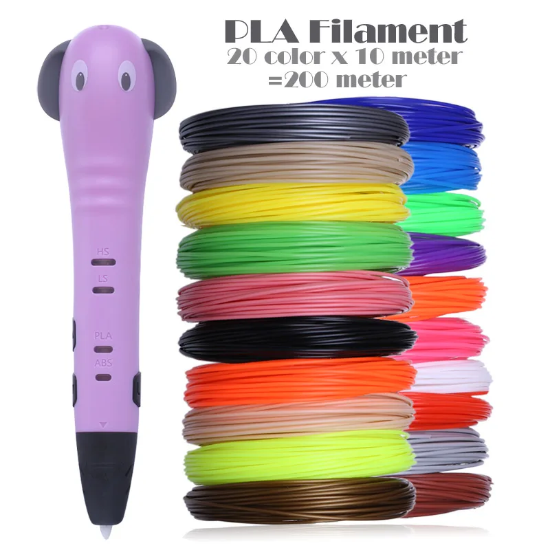 Pen Add 200M PLA AVEIBEE 3D ручки для печати, 12 В, 3 D ручки для карандашей, 3D ручки для рисования с бесплатной PLA нитью для детей, Обучающие инструменты, игрушки для хобби - Цвет: Pen Add 200M PLA