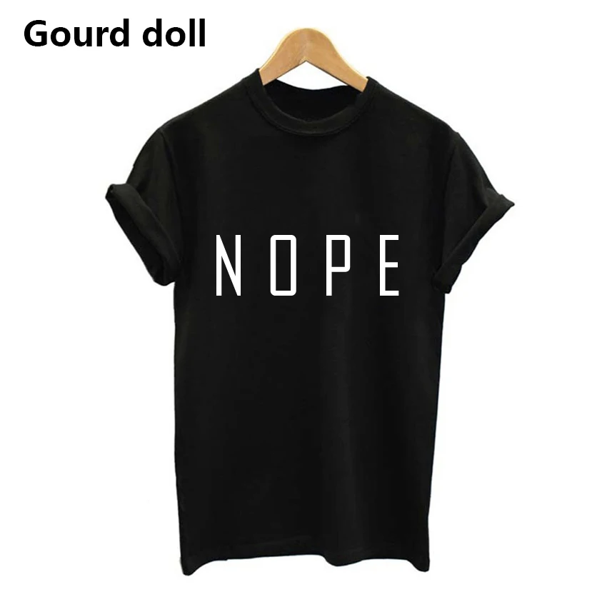 Женская футболка с буквенным принтом NOPE черно белая Повседневная круглым