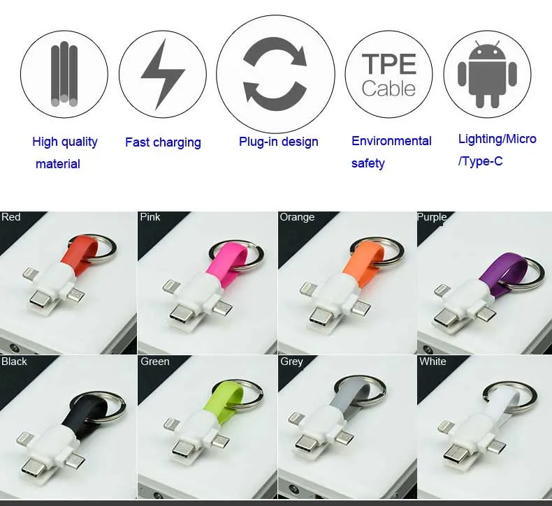3 в 1 USB кабель Micro Type C Lighting для iPhone XR X Samsung HUAWEI 2A Mini Зарядные кабели брелоков|Кабели